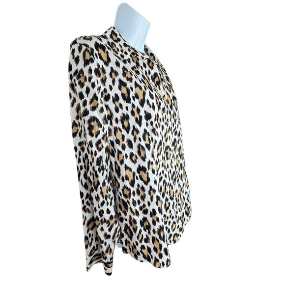 Chicos Sz 1 US 8 Womens No Iron Blouse Leopard Animal Long Sleeve Brown Beige - Picture 2 of 8